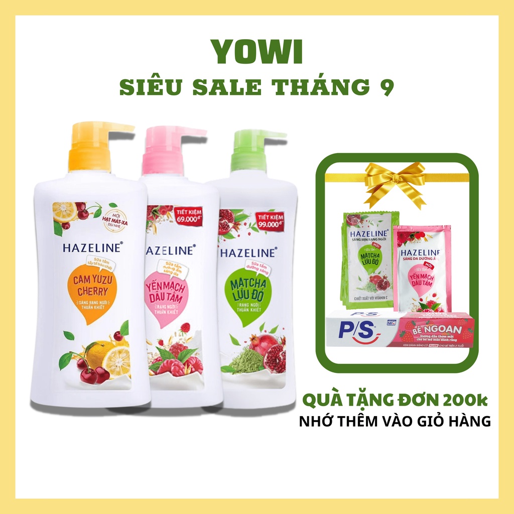 Sữa Tắm Dưỡng Trắng Da Hazeline Matcha Và Lựu Đỏ/ Yến Mạch Dâu Tằm/ Cam Cherry Bổ Sung Dưỡng Chất Cấp Ẩm 670g 1kg