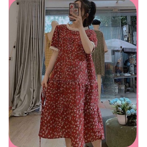 Váy đầm hoa viền ren cộc tay xmay Tkutrang