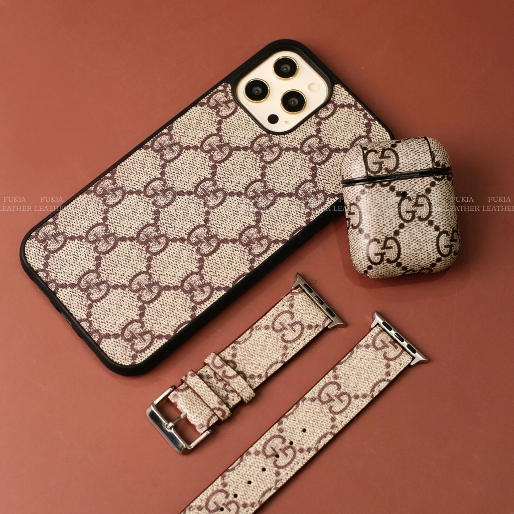 Ốp da thủ công viền đen hoạ tiết chữ G &amp; C Basic cho IPhone 14/14Plus/14Pro/14Promax/13/13Pro/13Promax/12promax ODTC134