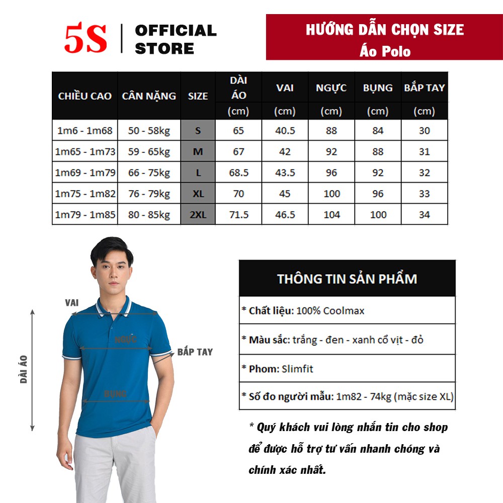 [MUA 2 GIẢM 30K] Áo Polo Nam Có Cổ Ngắn Tay 5S (5 màu), Chất Liệu Siêu Mát, Bền Màu (APC21015-01) | BigBuy360 - bigbuy360.vn