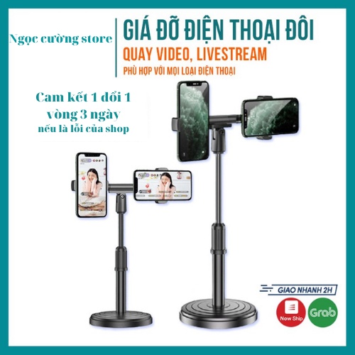 Giá đỡ điện thoại để bàn 𝑪𝑨𝑶 𝑪𝑨̂́𝑷, Kẹp 2 điện thoại  livestream quay video tiktok,  điều chỉnh cao thấp tiện lợi sử dụn