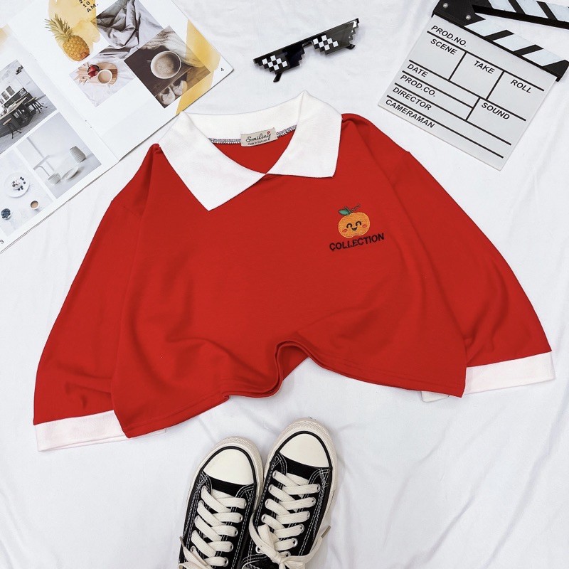 ÁO CROPTOP POLO OVERSIZED HÌNH THÊU - ĐỎ / HỒNG | BigBuy360 - bigbuy360.vn