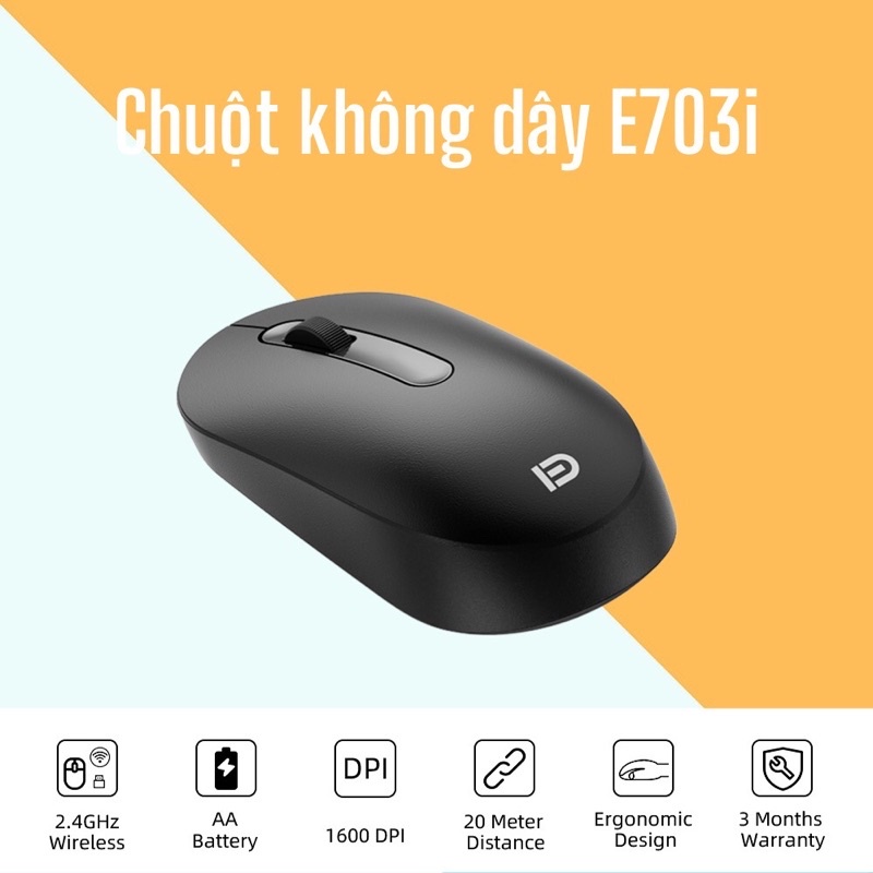 Chuột không dây E703i Sử dụng bộ thu USB 2.4G, 1600DPI Dành cho pc, laptop, macbook...chuột quang, mouse không dây.