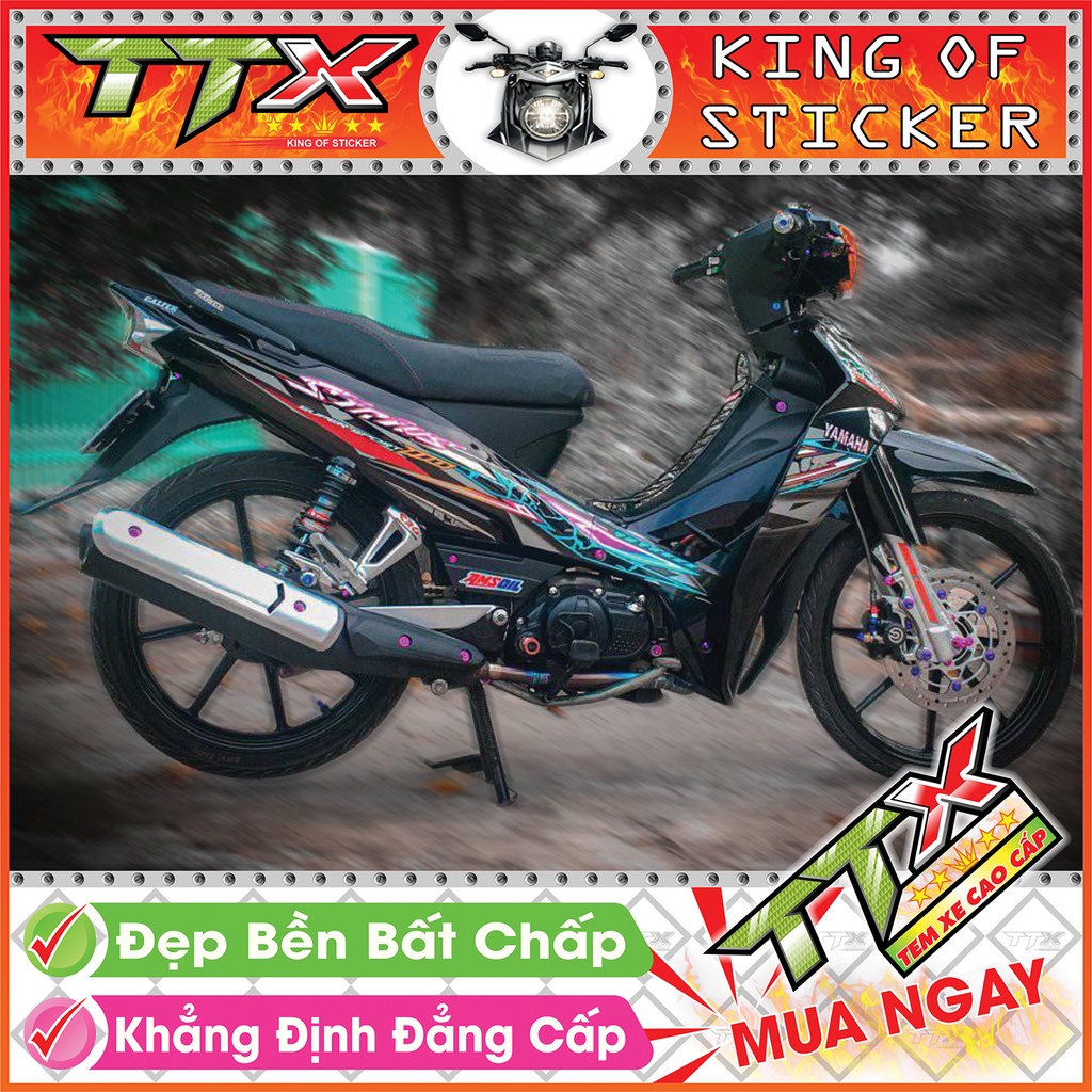 Tem sirius tia chớp 110 , Tem xe phụ kiện sirius màu đen xọc xám xanh siêu đẹp , Shop TTX Team chế sirius mã
