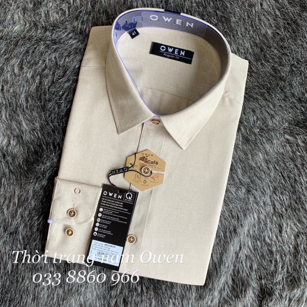 OWEN - Áo sơ mi dài tay Owen Regularfit chất cafe không nhăn màu be 23367 - CHÍNH HÃNG