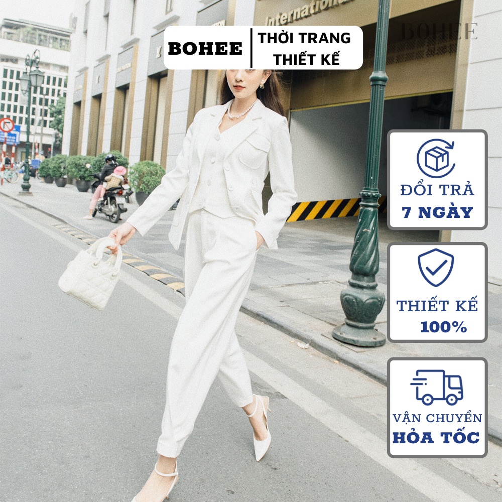 Áo blazer nữ dài tay viền túi mẫu áo vest khoác ngoài phong cách công sở BOHEE A214