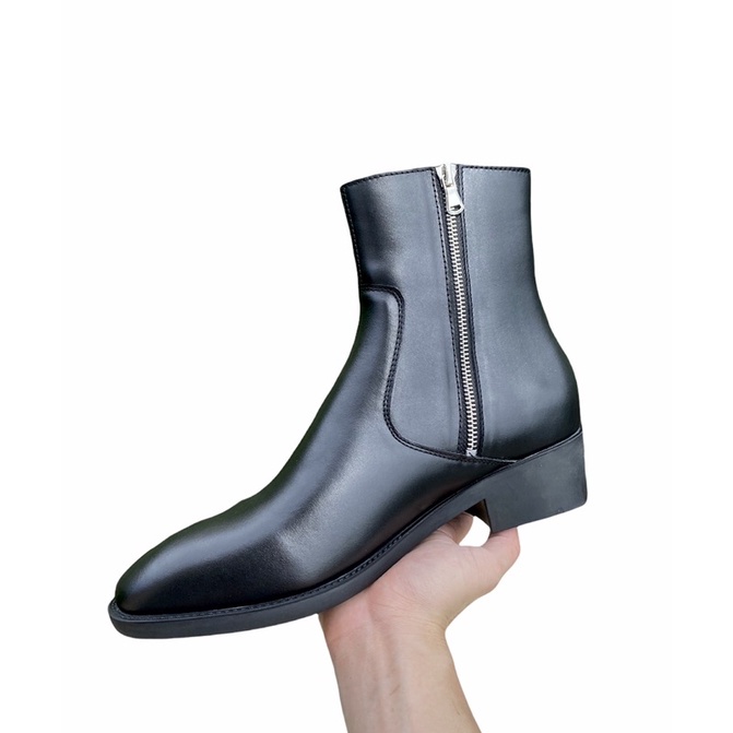 Bốt nam cao cổ da cao cấp kiểu dáng Hàn Quốc khóa cạnh đé 4cm thanh lịch sang trọng, bốt khóa zip,boot nam da bò