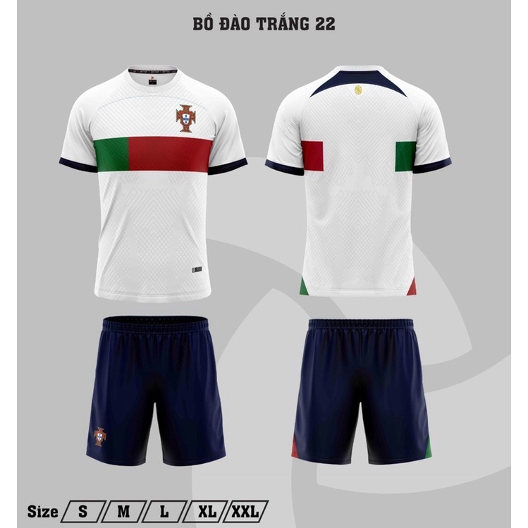 Áo đá banh, bóng đá tay ngắn Bồ Đào Nha trắng, in tên số theo yêu cầu