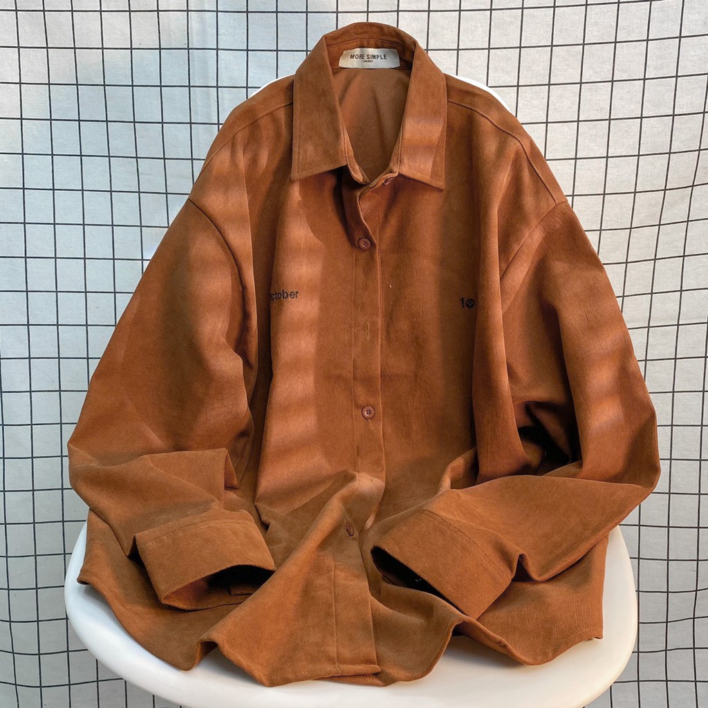 Áo Sơ Mi Tay Dài OCTOBER YOYO Nhung Tăm Form Rộng Ulzzang Unisex