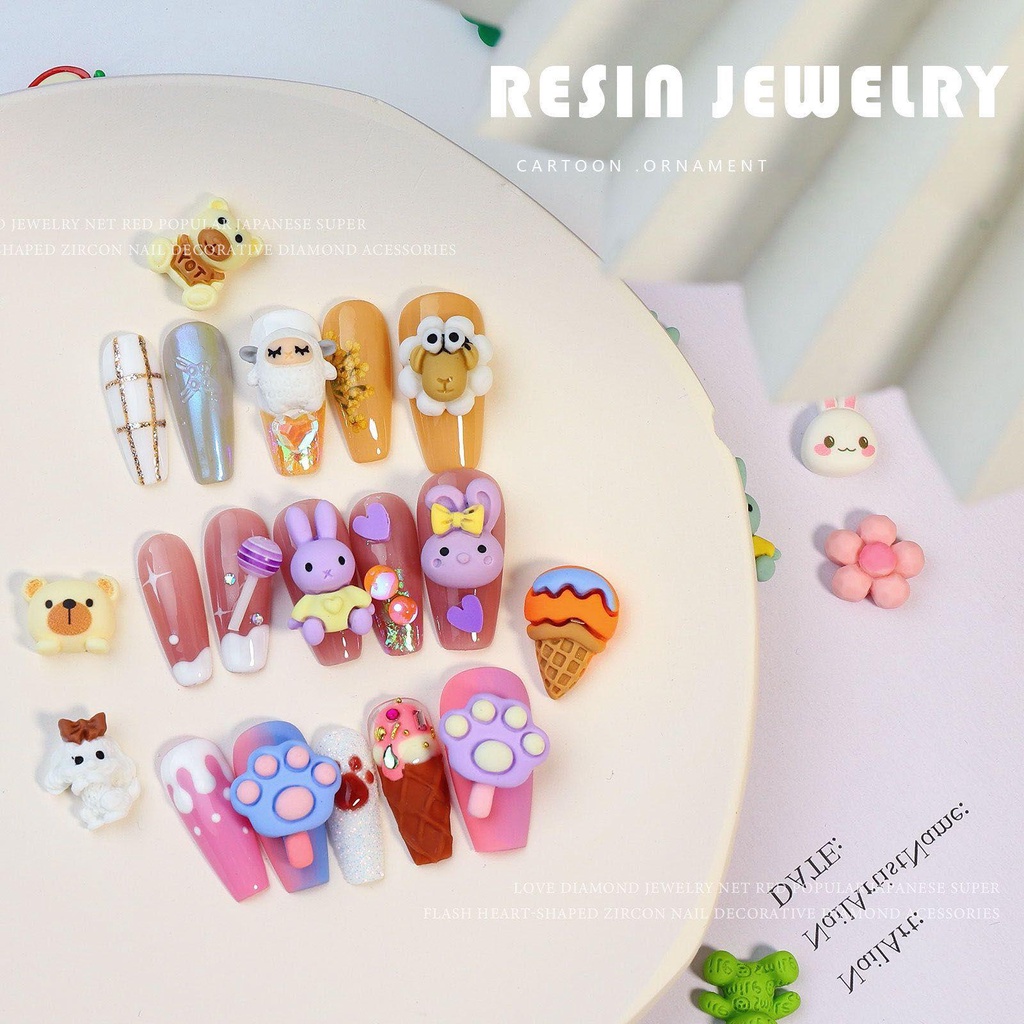 OKDEALS 20pcs/bag Accessories 3D Resin Bear POP Girls Nail Decorations Love Heart Friut Nail Ornaments Kawaii Cartoon