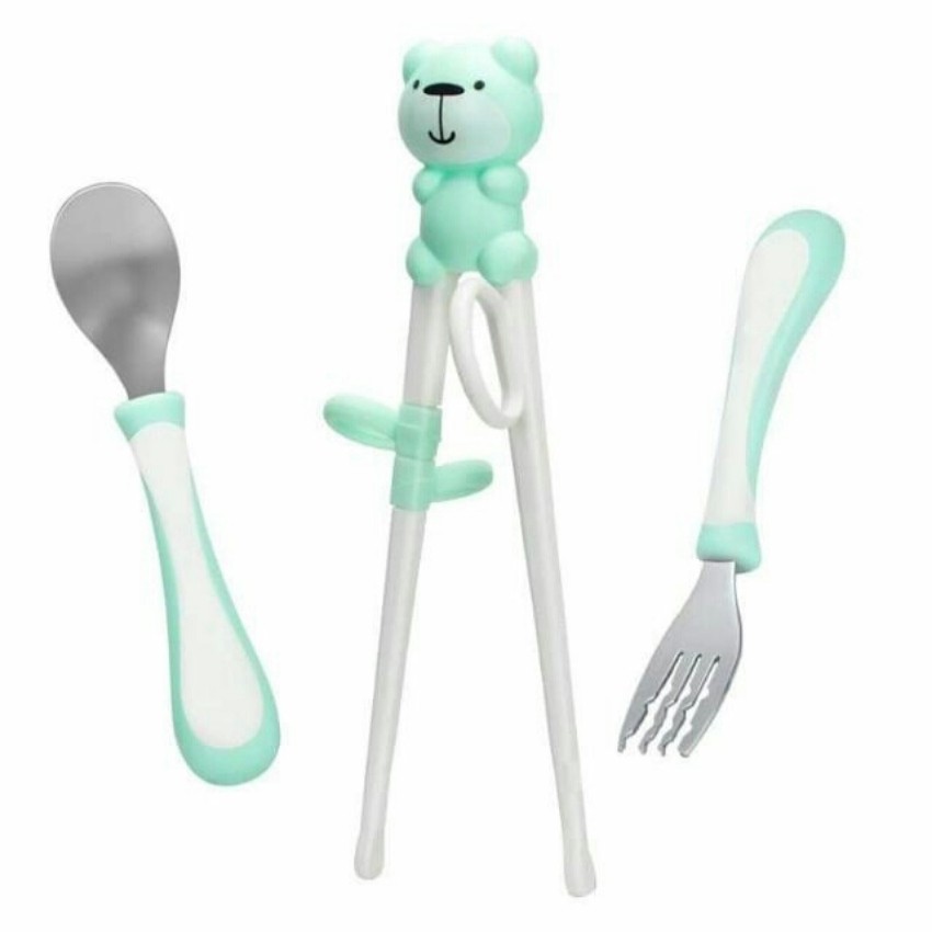 Bộ đũa thìa dĩa tập ăn cao cấp có hộp cho bé