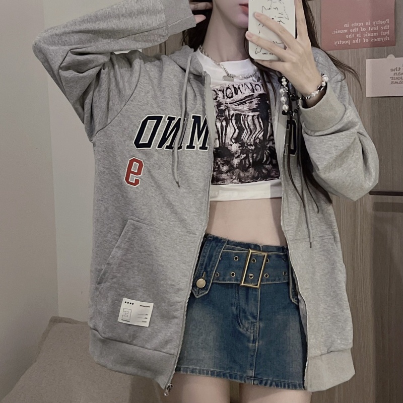 ZHELIHANGFEI Áo Khoác Hoodie Tay Dài Thêu Họa Tiết Xinh Xắn Dễ Phối Đồ