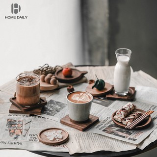 Tấm lót ly bằng gỗ trà cà phê tấm lót trang trí tấm lót đồ uống bền chịu nhiệt vuông tròn tấm lót ly