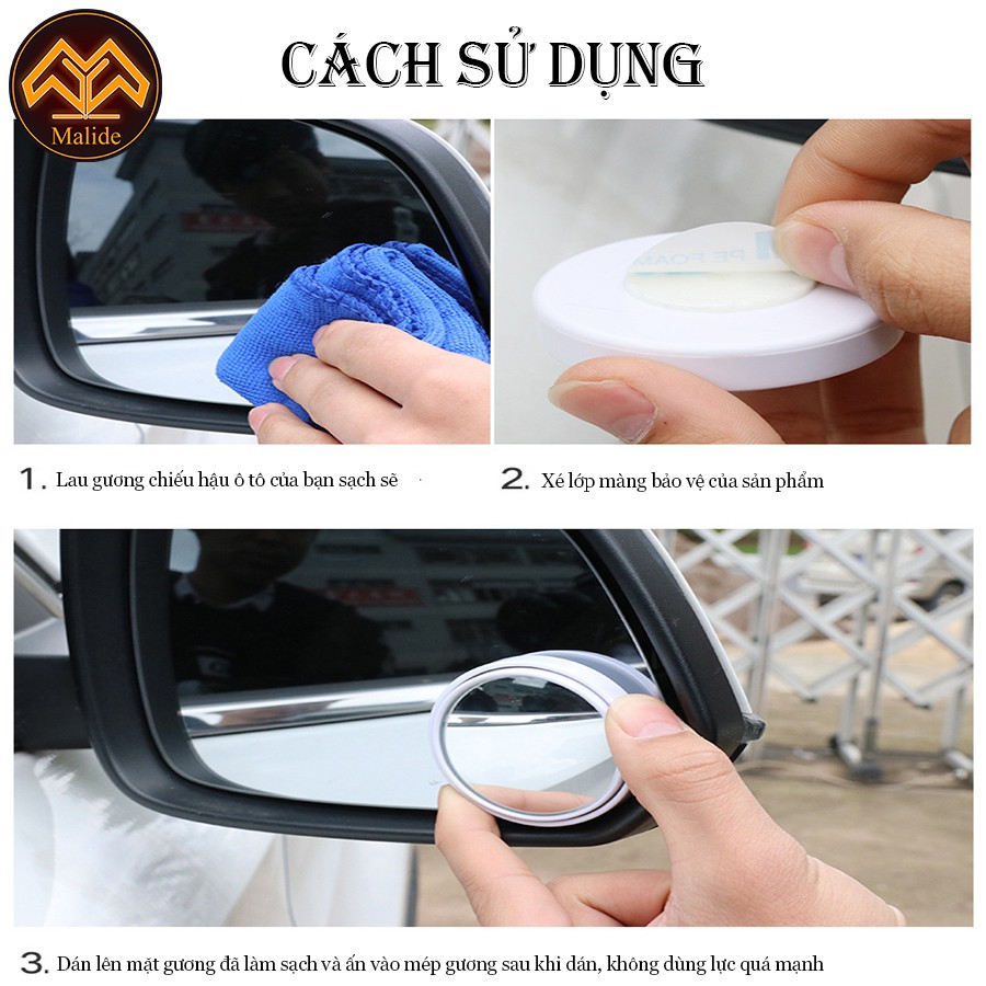 Bộ 2 Gương cầu lồi Malide tránh điểm mù cao cấp cho xe hơi - Vật liệu tráng gương cao cấp - Đảm bảo an toàn