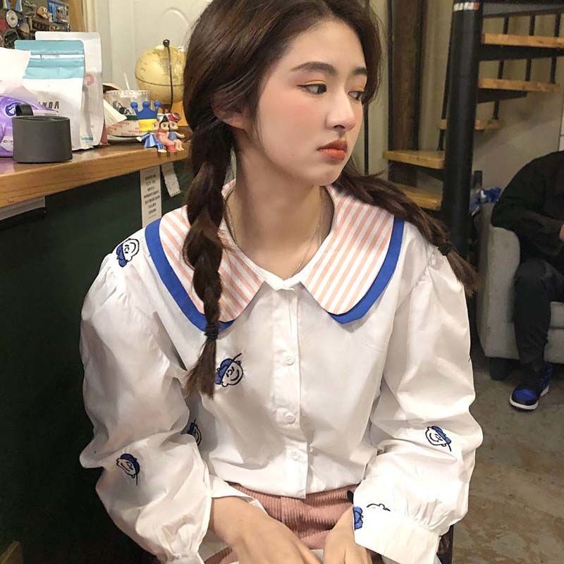 Áo Sơ Mi Tay Dài Dáng Rộng In Họa Tiết Thời Trang Cho Nữ