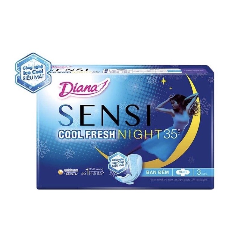 Băng vệ sinh ban đêm Diana Sensi Cool Mát Lạnh Night 35cm túi 3 miếng