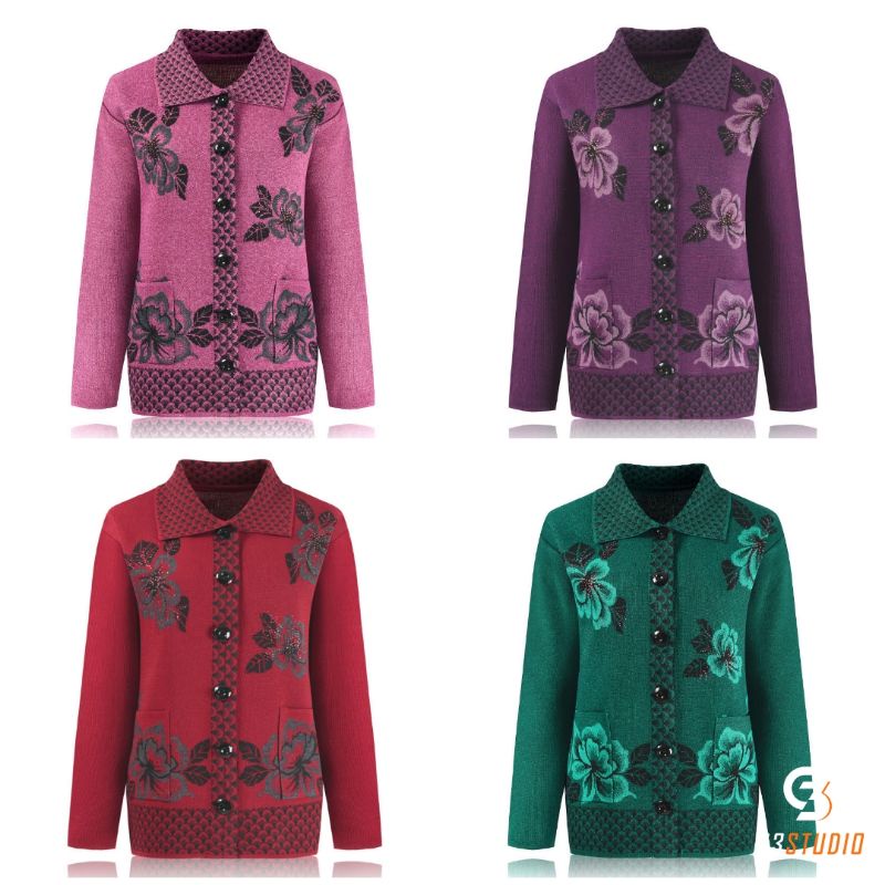Áo khoác len trung niên nữ cho bà cho mẹ_ áo len dệt kim họa tiết hoa sang trọng | BigBuy360 - bigbuy360.vn