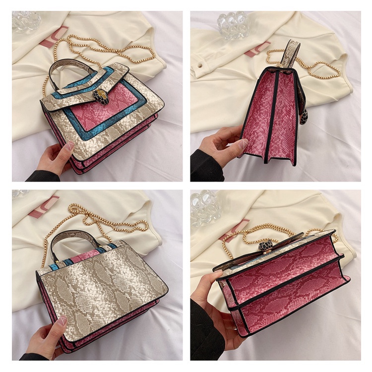 Túi Đeo Chéo Họa Tiết Da Rắn Màu Sắc Tương Phản Phong Cách Âu Mỹ Thời Trang Cho Nữ