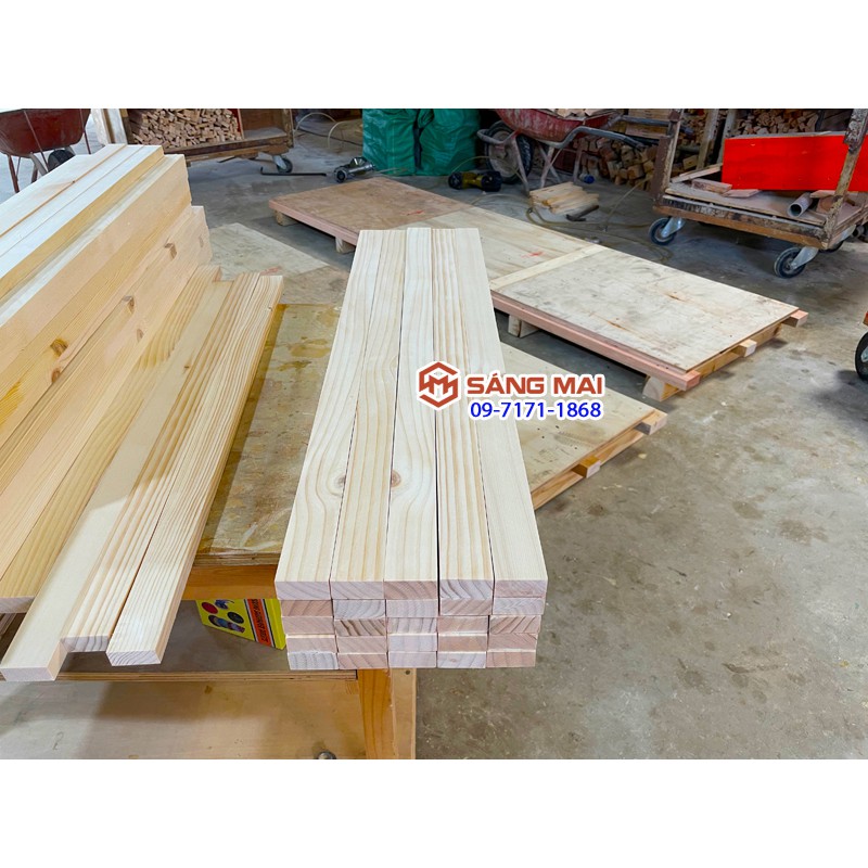 [MS98] Thanh gỗ thông 3cm x 1,5cm x dài 80cm + láng mịn 4 mặt