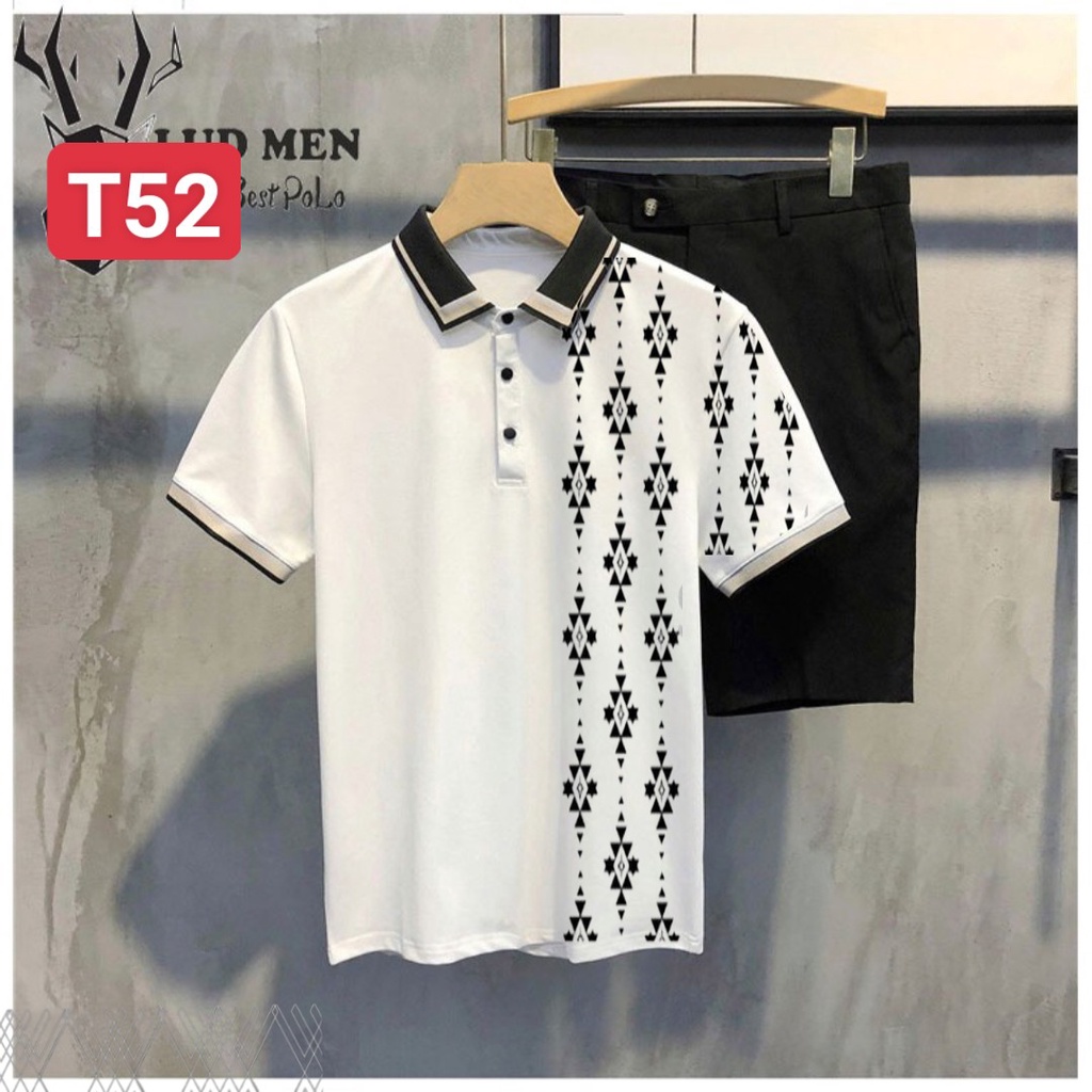 ÁO THUN POLO NAM TAY NGẮN PHỐI HOẠ TIẾT NỬA THÂN ÁO