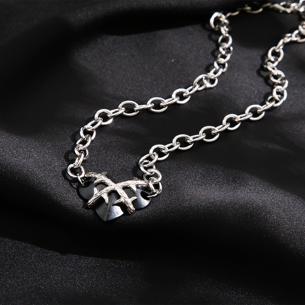 Vòng Cổ Choker Hình Trái Tim Màu Đen/Bạc Phong Cách Cổ Điển Thời Trang Cho Nữ