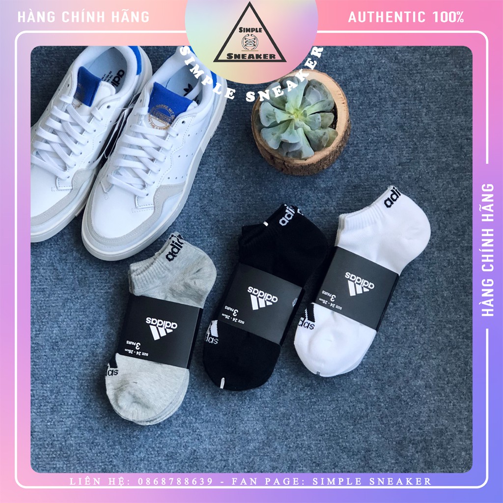Vớ Adidas Cổ Thấp 🔴FREESHIP🔴 Tất Thể Thao Nam Nữ Adidas Cao Cấp Thoáng Khí Khử Mùi 3 Màu Xám - Trắng - Đen