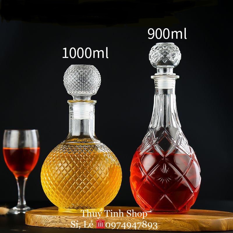 COMBO 2 Bình,Chai Đựng Rượu Thuỷ Tinh Đẹp Cao Cấp. Số 5-6