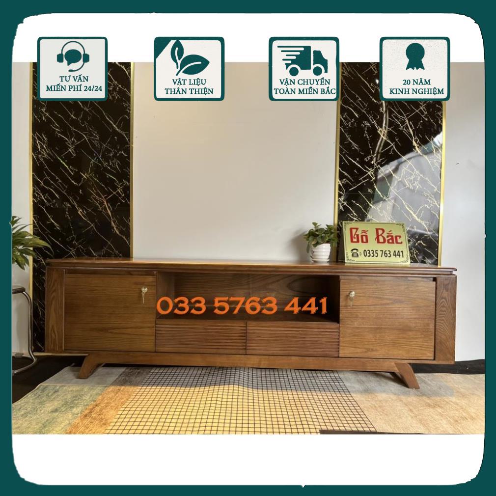 GIÁ GỐC - Kệ tivi gỗ tự nhiên sơn màu óc chó dài 1,8 mét hoặc kệ ti vi dài 2m hoặc dài 2m2 hoặc dài 2m4