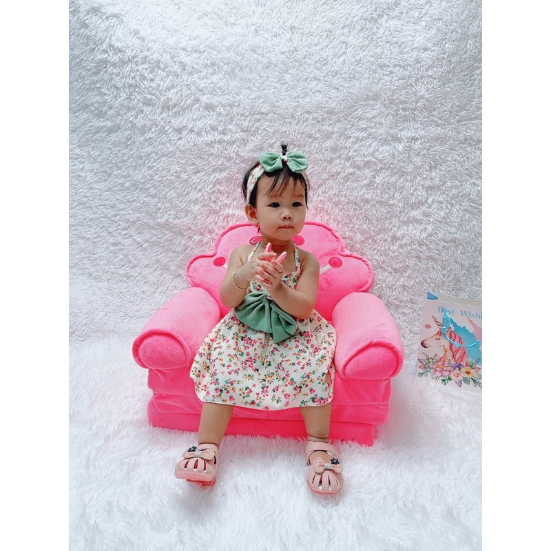 Sét Yếm Nơ Xanh 3 Chi Tiết Cho Bé Gái 3 Đến 16kg Chất Lụa Hàng Châu [A071]