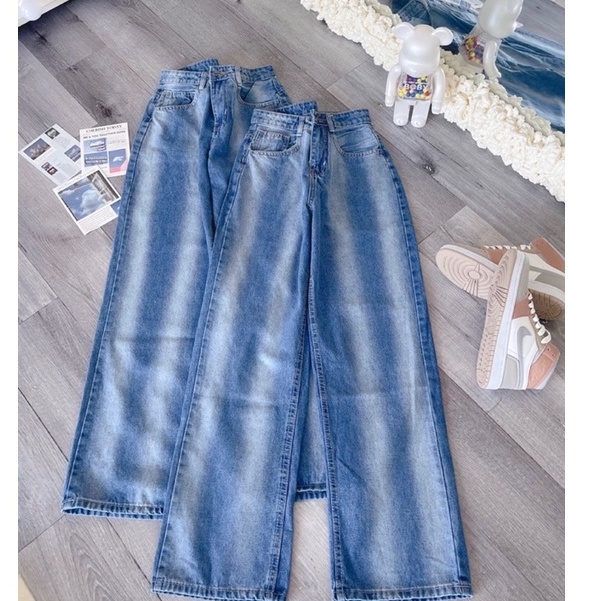 Quần Jeans Nữ AIORI Jeans Ống Rộng Lưng Cao Ulzzang Chất Bò Cao Cấp Dài 104cm