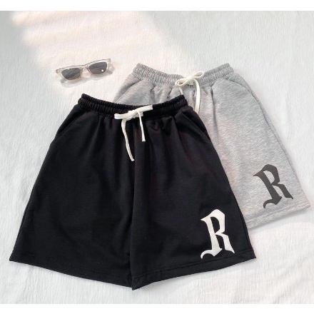 Quần Short Thun Unisex CHỮ R màu ĐEN/XÁM  Nam nữ unisex  Quần thun ngố lưng chun JEJUL