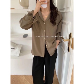 Áo sơ mi pijama lụa hai túi 91706 CHERRYCOCO