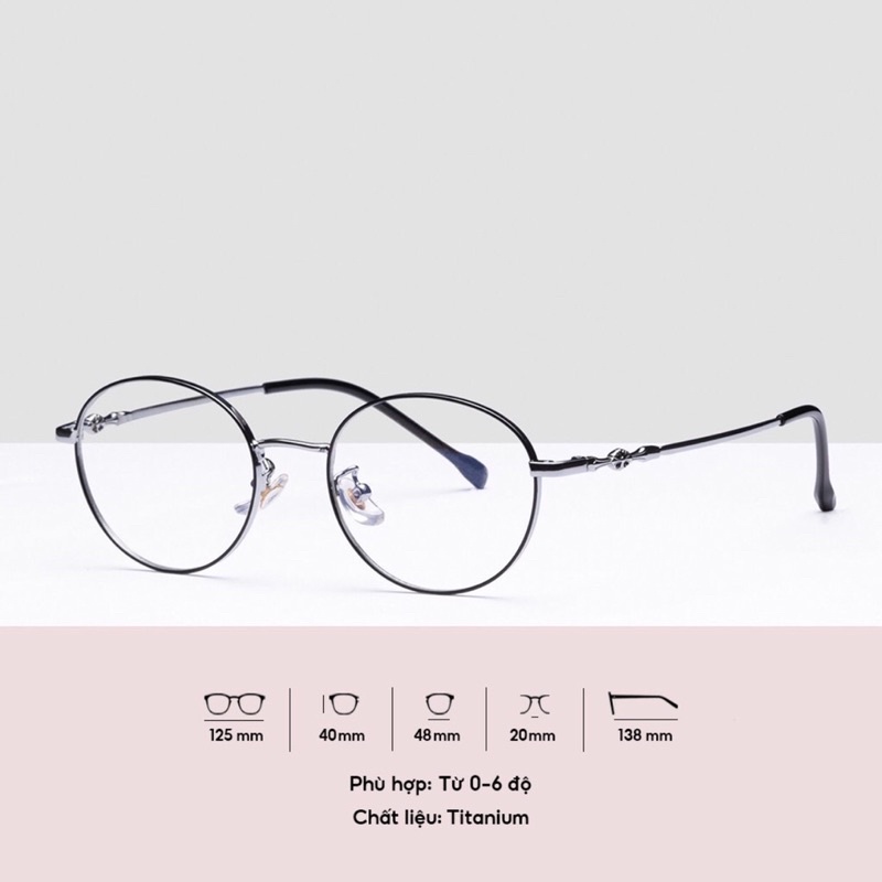 Gọng kính cận nam nữ WILSON GLASSES mắt tròn TITANIUM dễ đeo phù hợp mặt nhỏ 2841