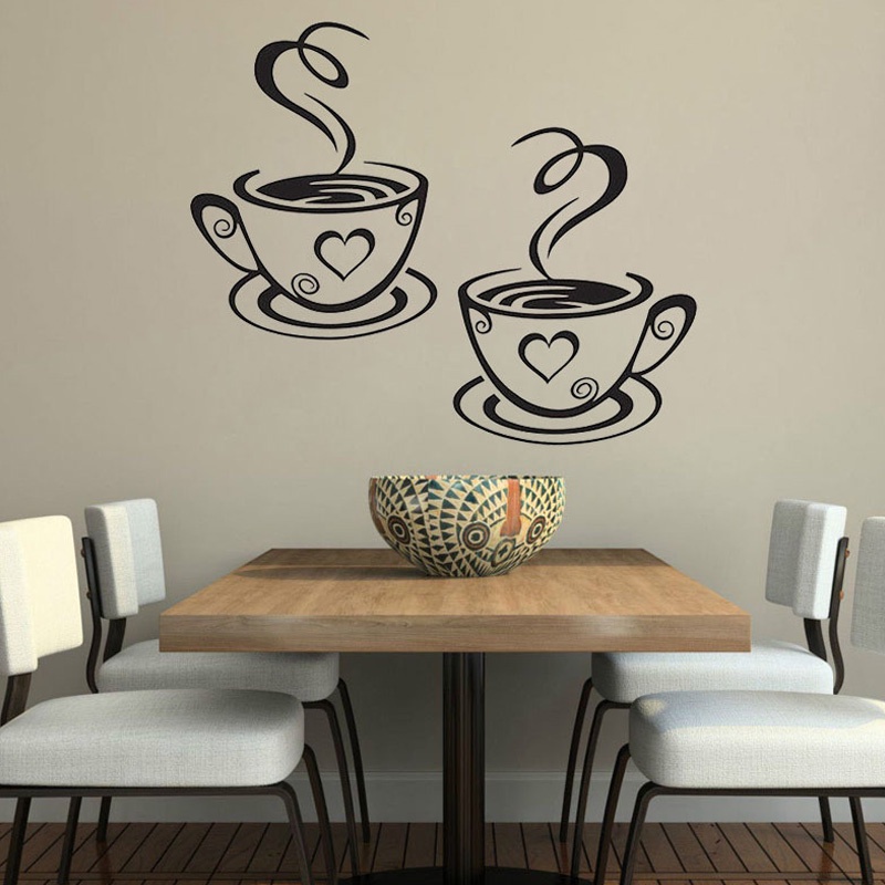 Literature and art DIY Decorative Removable Double Coffee Cups Wall Sticker PVC Vinyl Art Walls Decals Adhesive Stickers Kitchen Room Decor 