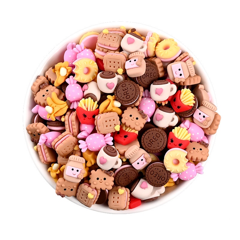 Set 10 mô hình bánh donut / khoai tây chiên / bánh quy nhân tạo nhiều màu dễ thương trang trí ốp điện thoại