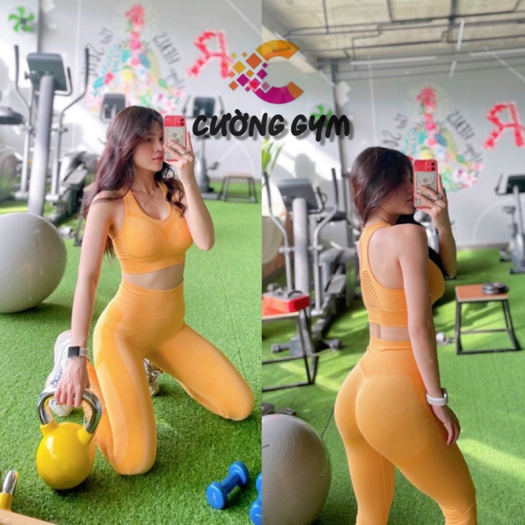 Bộ Tập Gym Yoga Nữ Bộ Quần Dài Cạp Cao Gen Bụng Aó Bra Mẫu mới  xinh xắn Cuonggym2017