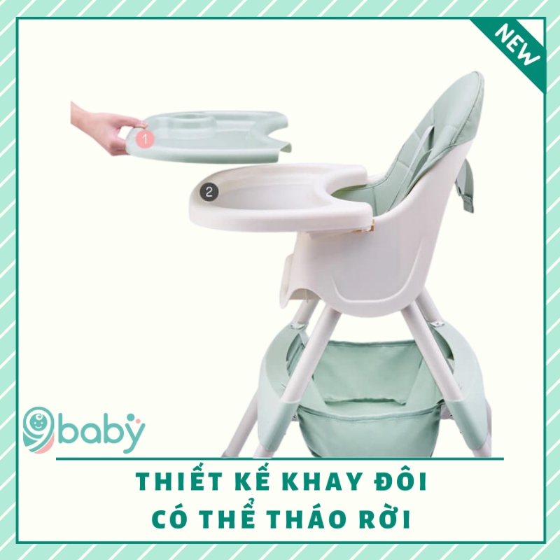 Ghế ăn dặm cho bé  9BABY chính hãng có bánh xe,gấp gọn,điều chỉnh độ cao an toàn tiện sử dụng đầy đủ phụ kiện đi cùng