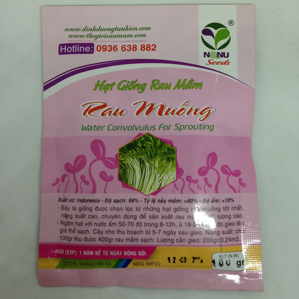 Hạt giống mầm rau muống Indonesia - 100g_ Thế Giới Rau Mầm_thegioiraumam.com