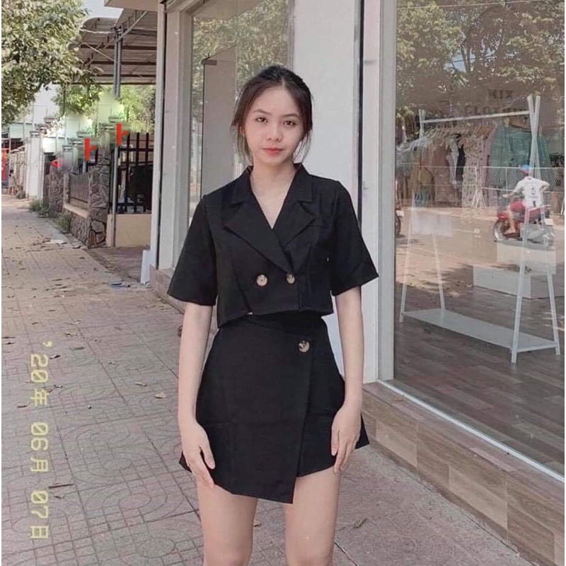 Chân Váy Ngắn✨Áo Croptop✨Set Đồ Nữ Cá Tính Áo Croptop Kiểu Vest Chân Váy Lệch Dáng Chữ A Chất Form Cực Đẹp Như Hình