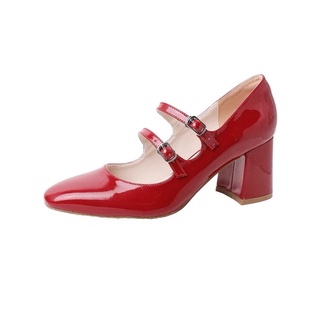 Giày búp bê da bóng cao gót đế vuông 7cm