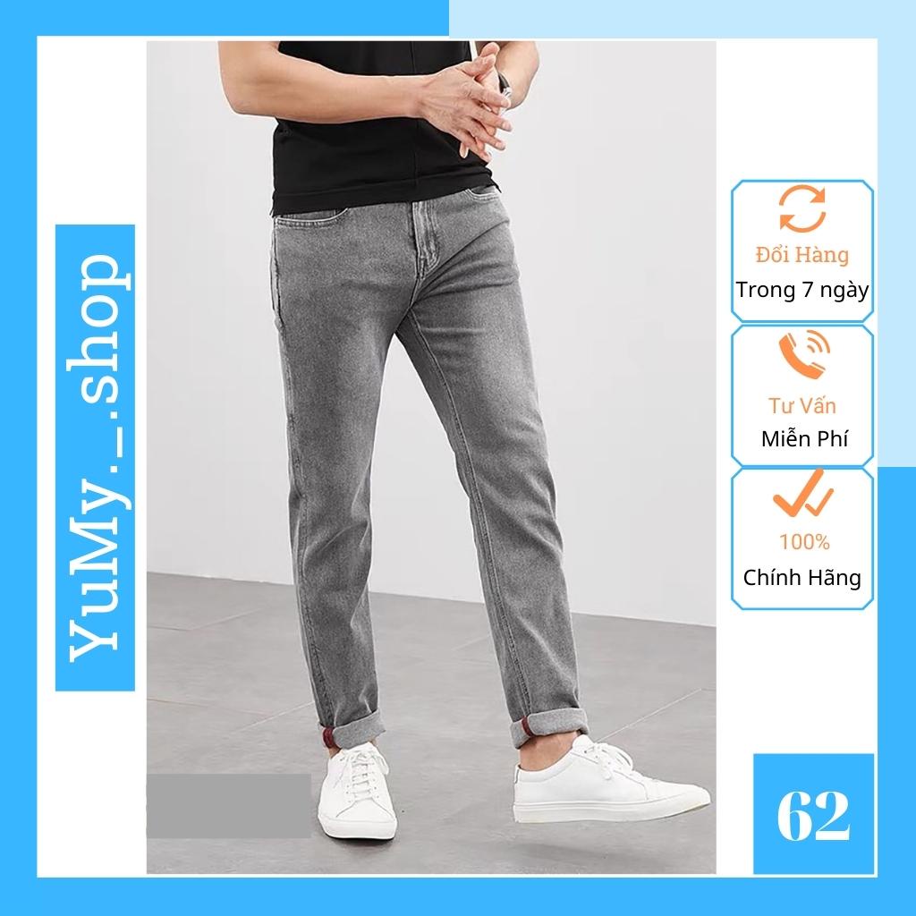 Quần jean nam màu xám trơn không rách gối chất bò cao cấp co dãn 4 chiều đẹp from dáng rin skinny YuMy JM62