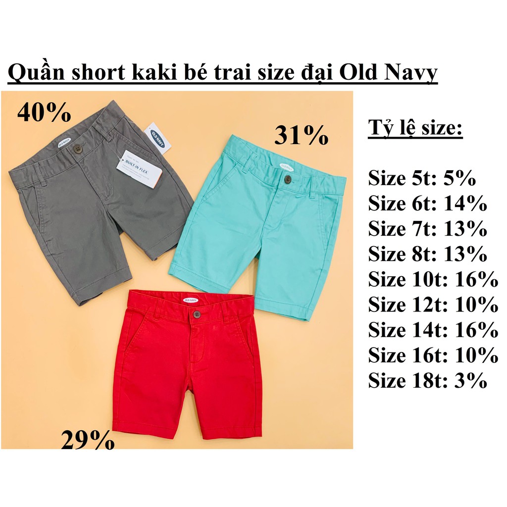 Sỉ Combo 10 Quần short kaki bé trai size đại Old Navy, size 5t - 18t. Việt Nam xuất xịn. Hàng đang Onweb