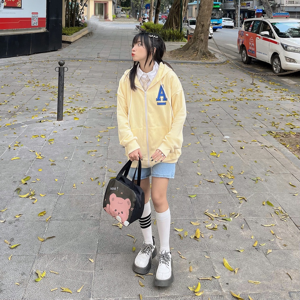 Áo Khoác Hoodie Khoá Kéo Angel-Land Angels Without Heaven Cream Zip Hoodie Nỉ Bông - AWZC
