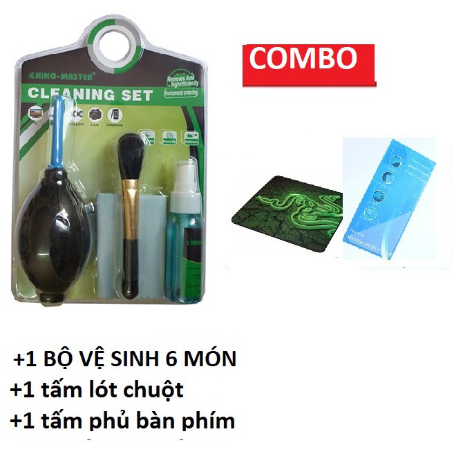 Combo Bộ vệ sinh 6 món cho máy tính Laptop kèm lót chuột,Lót bàn phím