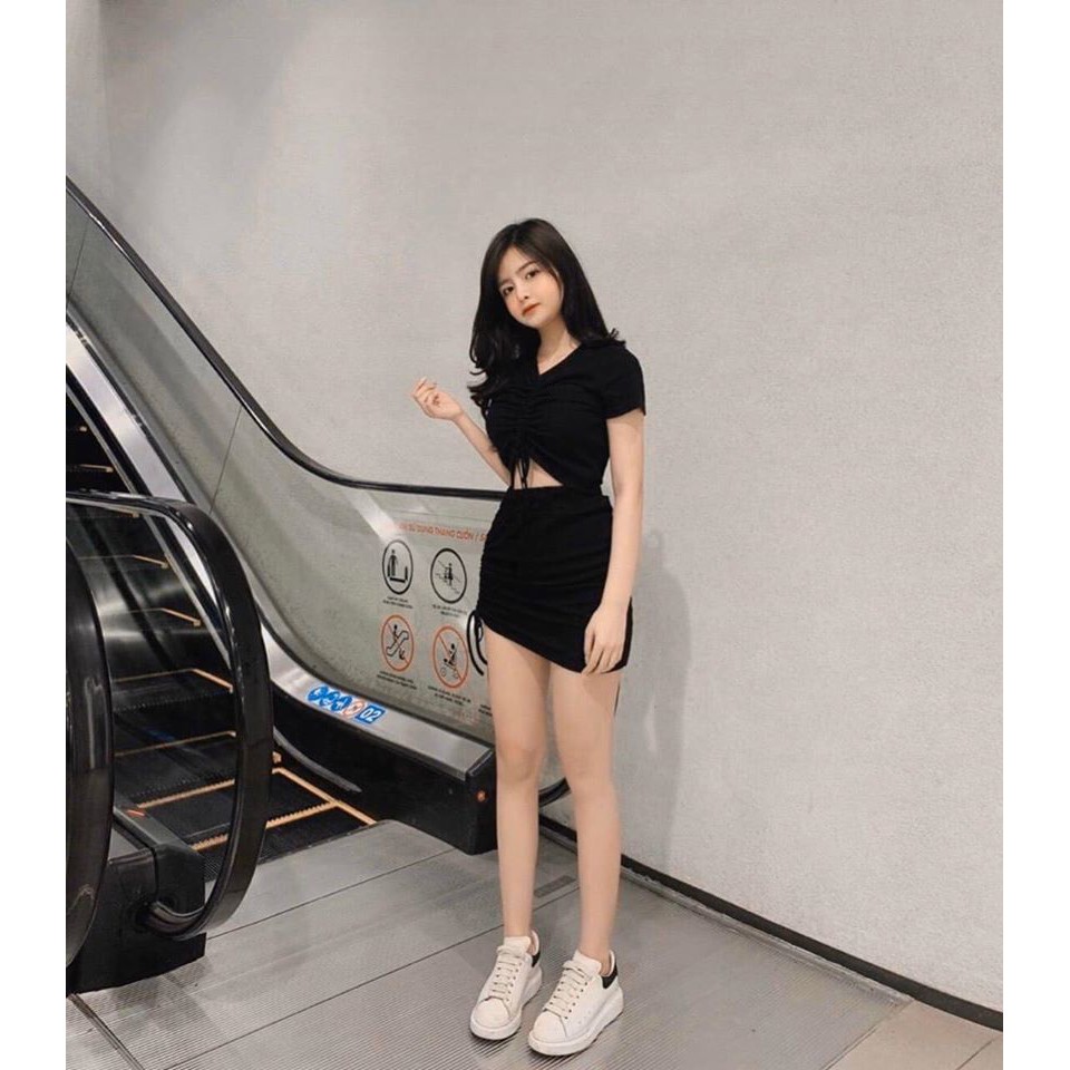 Set Áo Croptop kèm Chân váy rút cực xinh