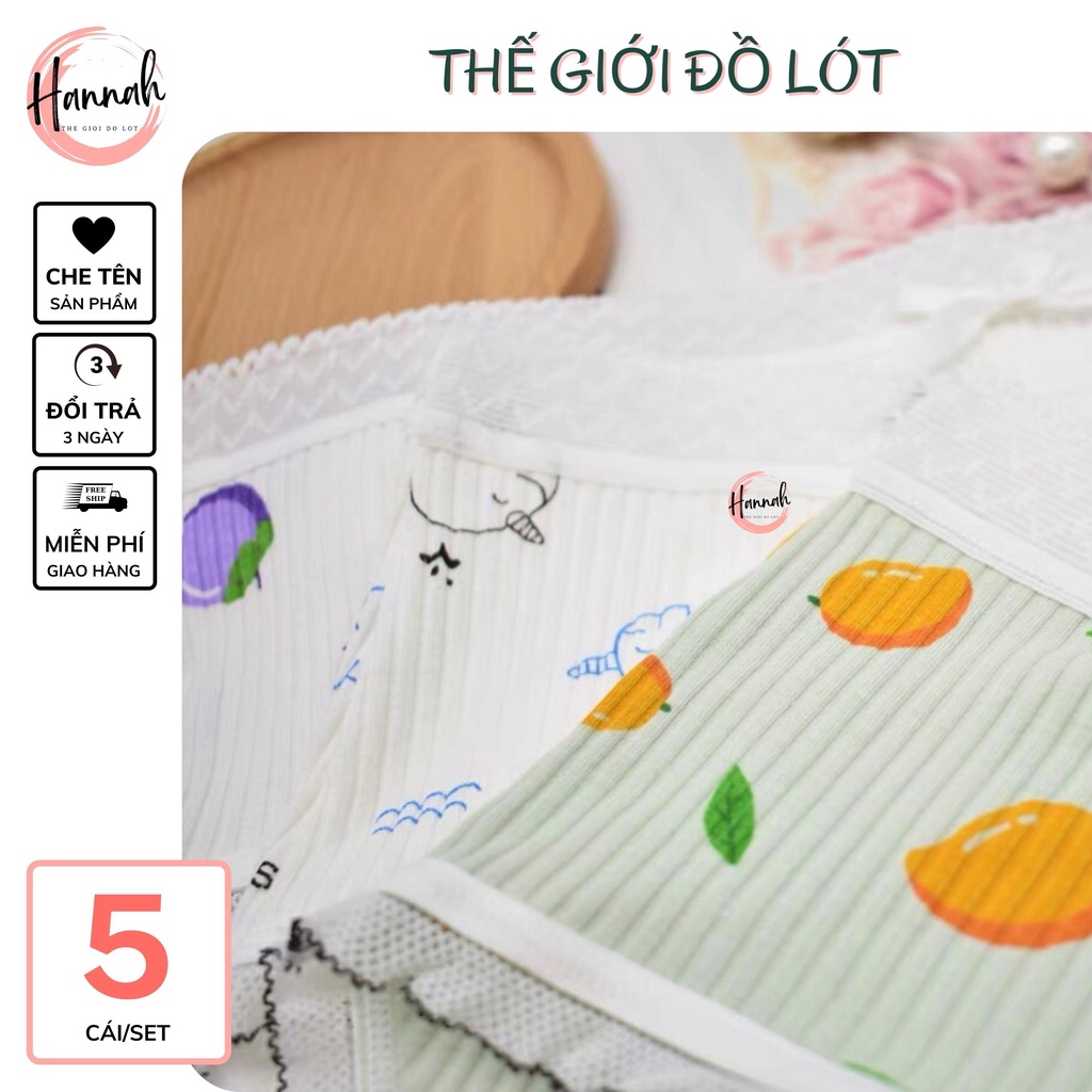 Set 5 quần lót cotton nữ HANNAH SECRET quần chip nữ cotton kháng khuẩn cao cấp hoạ tiết dễ thương