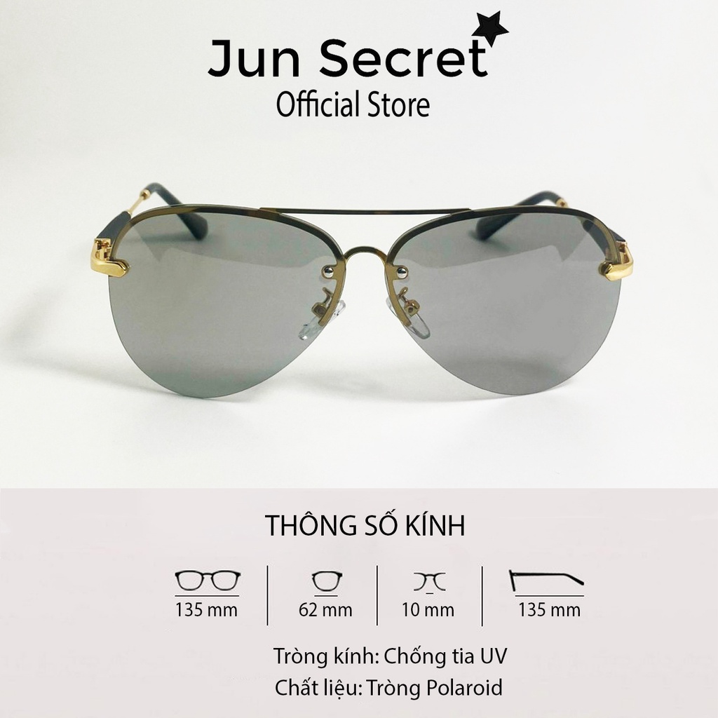Kính mát nam cao cấp Jun Secret tròng đổi màu nhẹ khi đi ra nắng, tròng Polaroid chống tia UV JS70A43DM