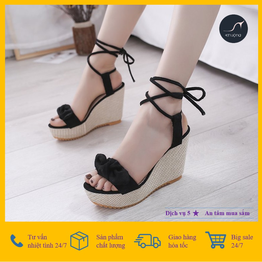 [ ẢNH THẬT ] GIÀY NỮ SANDAL ĐẾ XUỒNG CỘT DÂY ĐỘC ĐÁO THỜI TRANG HÀN QUỐC 10,5 cm