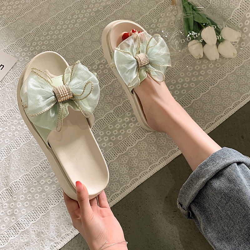 Dép Đế Dày Tăng Chiều Cao Đính Nơ Thời Trang Cho Nữ