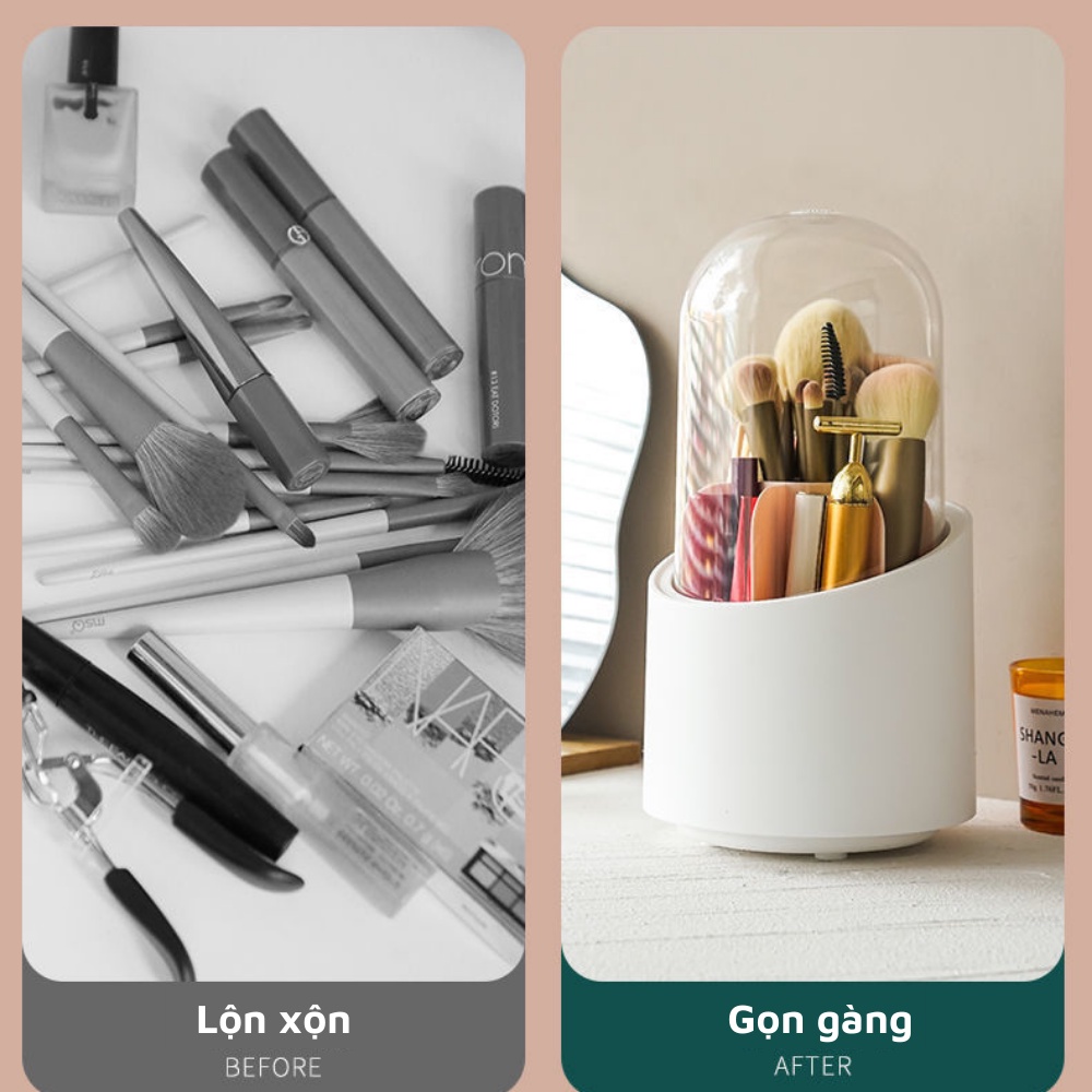 Hộp đựng đồ trang điểm mỹ có nắp xoay 360 độ nhiều ngăn sang trọng tiện lợi chất liệu nhựa ABS cao cấp